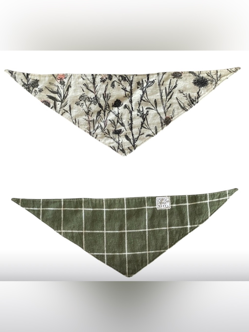 Double Sided Dog / Pet Sage Green Plaid & Floral Reversible Bandana